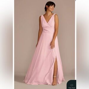 David’s Bridal Long Chiffon Surplice Tank Bridesmaid Dress Pastel Pink